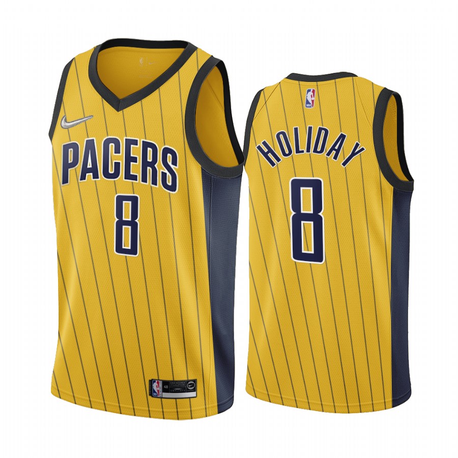Personalized Indiana Pacers #8 Justin Holiday Gold NBA Swingman 2020-21 Earned Edition Jersey