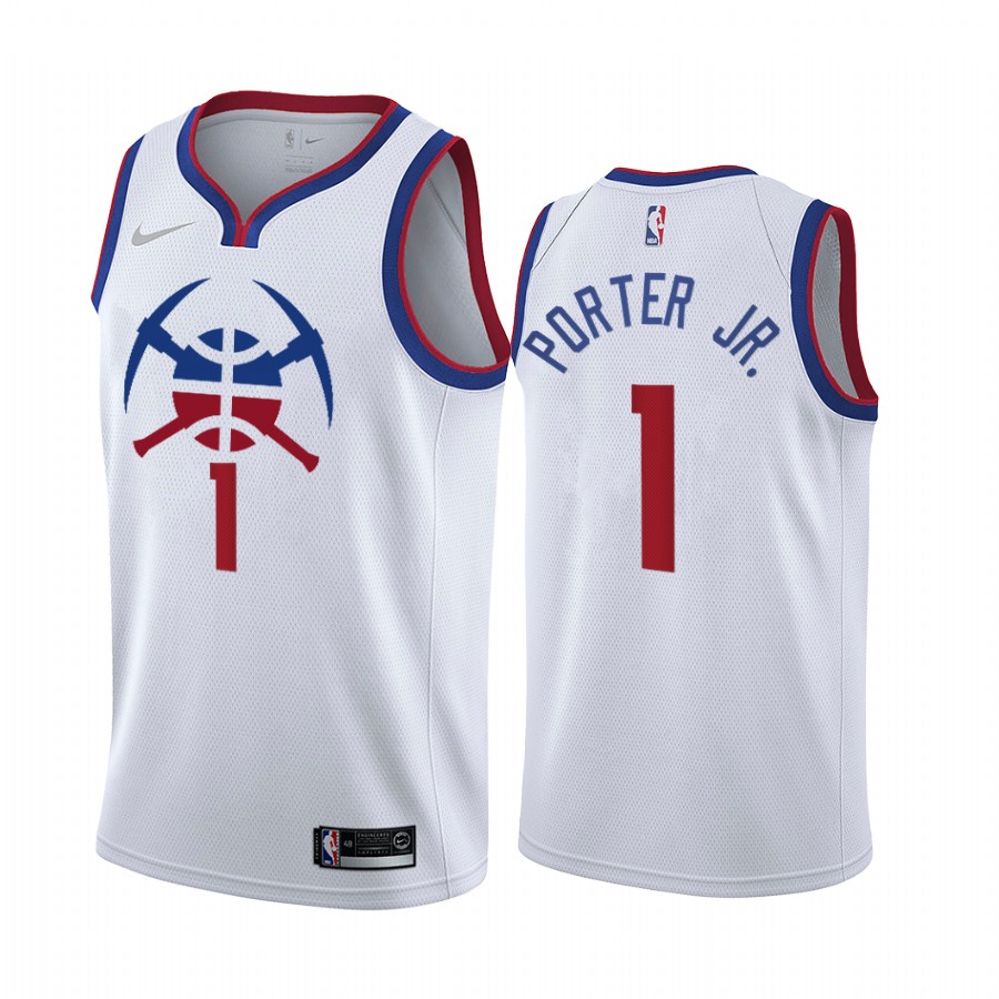 Personalized Denver Nuggets #1 Michael Porter Jr. White NBA Swingman 2020-21 Earned Edition Jersey