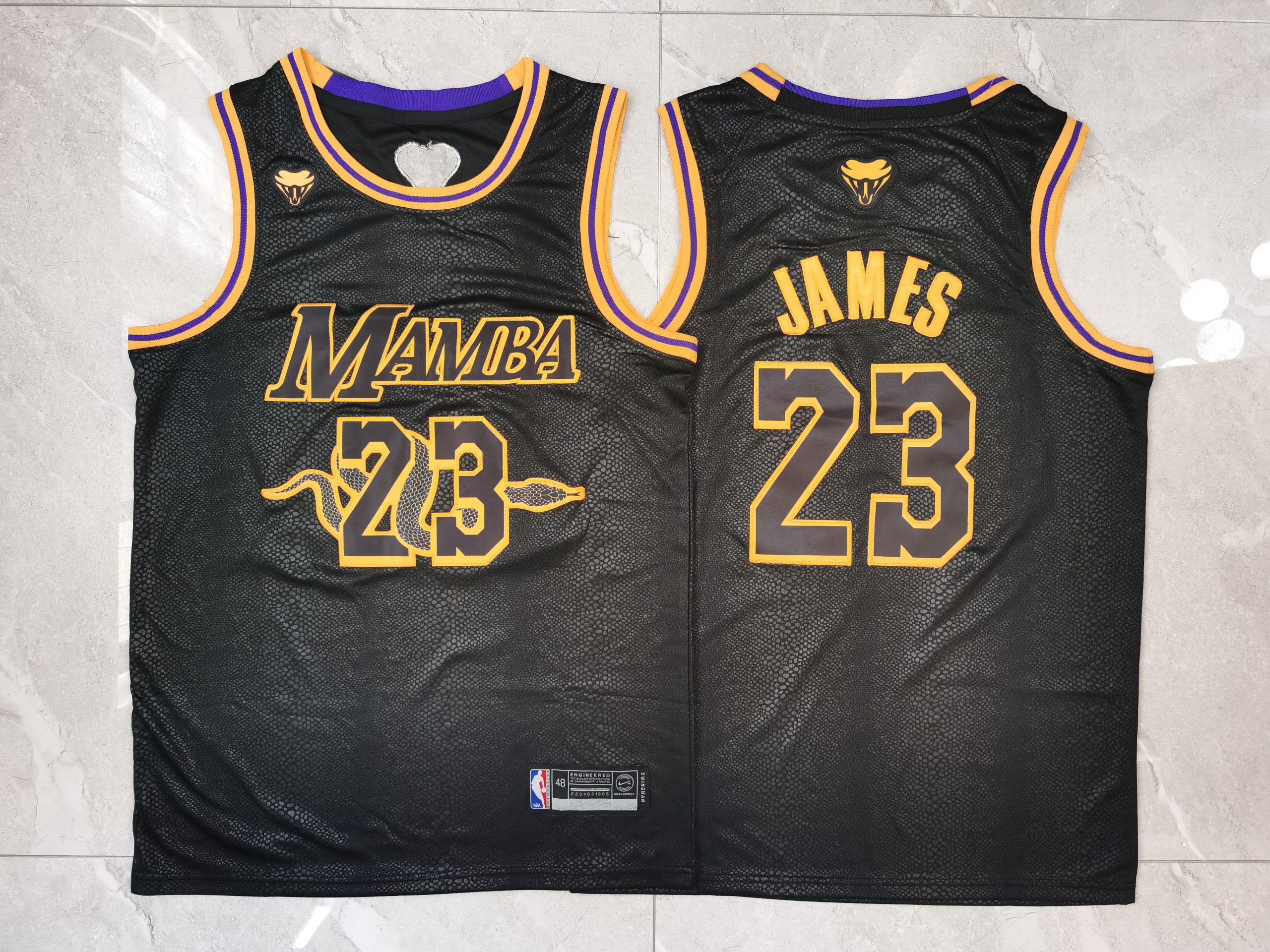 Personalized Lakers 23 Lebron James Black Mamba Swingman Jersey