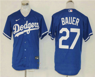 Personalized Men’s Los Angeles Dodgers #27 Trevor Bauer Blue Stitched MLB Cool Base Jersey
