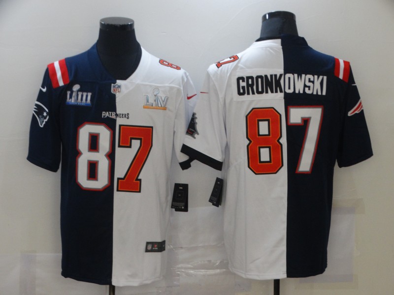 Personalized Men’s Tampa Bay Buccaneers #87 Rob Gronkowski Navy Blue White Super Bowl Patch Two Tone Untouchable Stitched NFL Limited Jersey