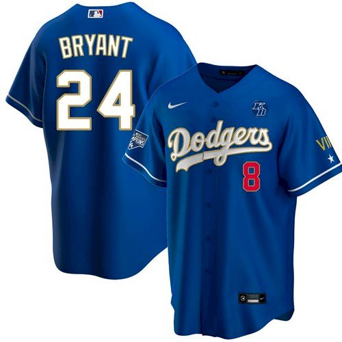 Personalized Dodgers #24 Kobe Bryant KB White Gold Series Jersey Men VII Championships