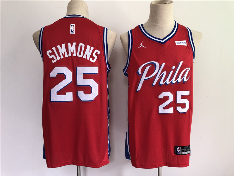 Personalized Men Philadelphia 76ers 25 Simmons Red New 2021 NBA Jersey