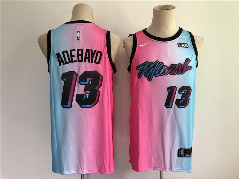 Personalized Men Miami Heat 13 Adebayo Blue and pink city Edition 2021 NBA Jersey