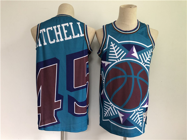 Personalized Men’s Utah Jazz #45 Donovan Mitchell Blue Big Face Throwback Stitched Jersey