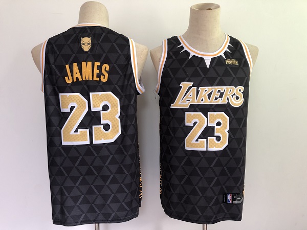 Personalized Men’s Los Angeles Lakers #23 LeBron James Black Panther Limiter Stitched NBA Jersey