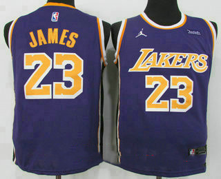 Personalized Men’s Los Angeles Lakers #23 LeBron James Purple 2021 Brand Jordan Swingman Stitched NBA Jersey With NEW Sponsor Logo