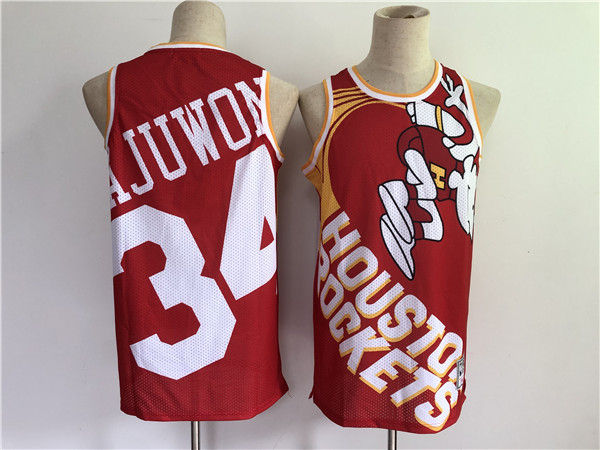 Personalized Men’s Houston Rockets #34 Hakeem Olajuwon Red Big Face Stitched Jersey