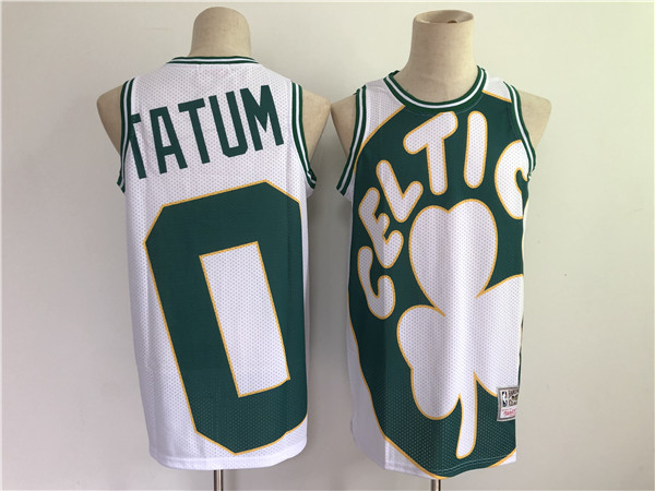 Personalized Men’s Boston Celtics #0 Jayson Tatum White and Green Big Face Throwback Stitched Jersey