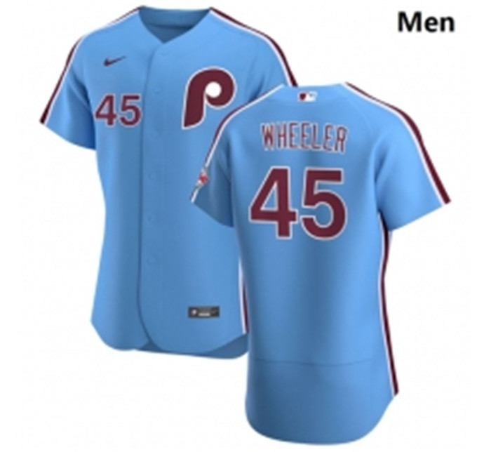 Personalized Philadelphia Phillies 45 Zack Wheeler Men Light Blue Alternate 2020 Authentic Player MLB Jersey