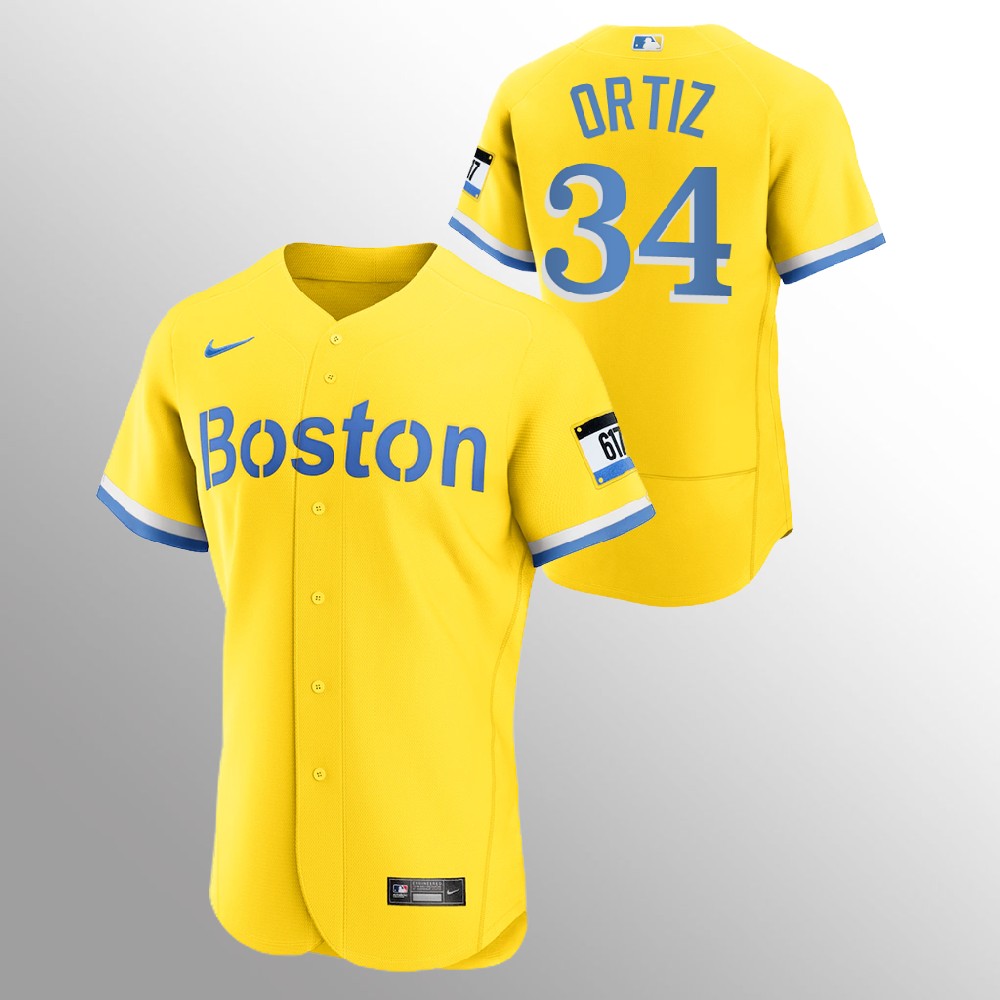 Personalized Boston Red Sox #34 David Ortiz Men’s 2021 City Connect Gold Authentic MLB Jersey