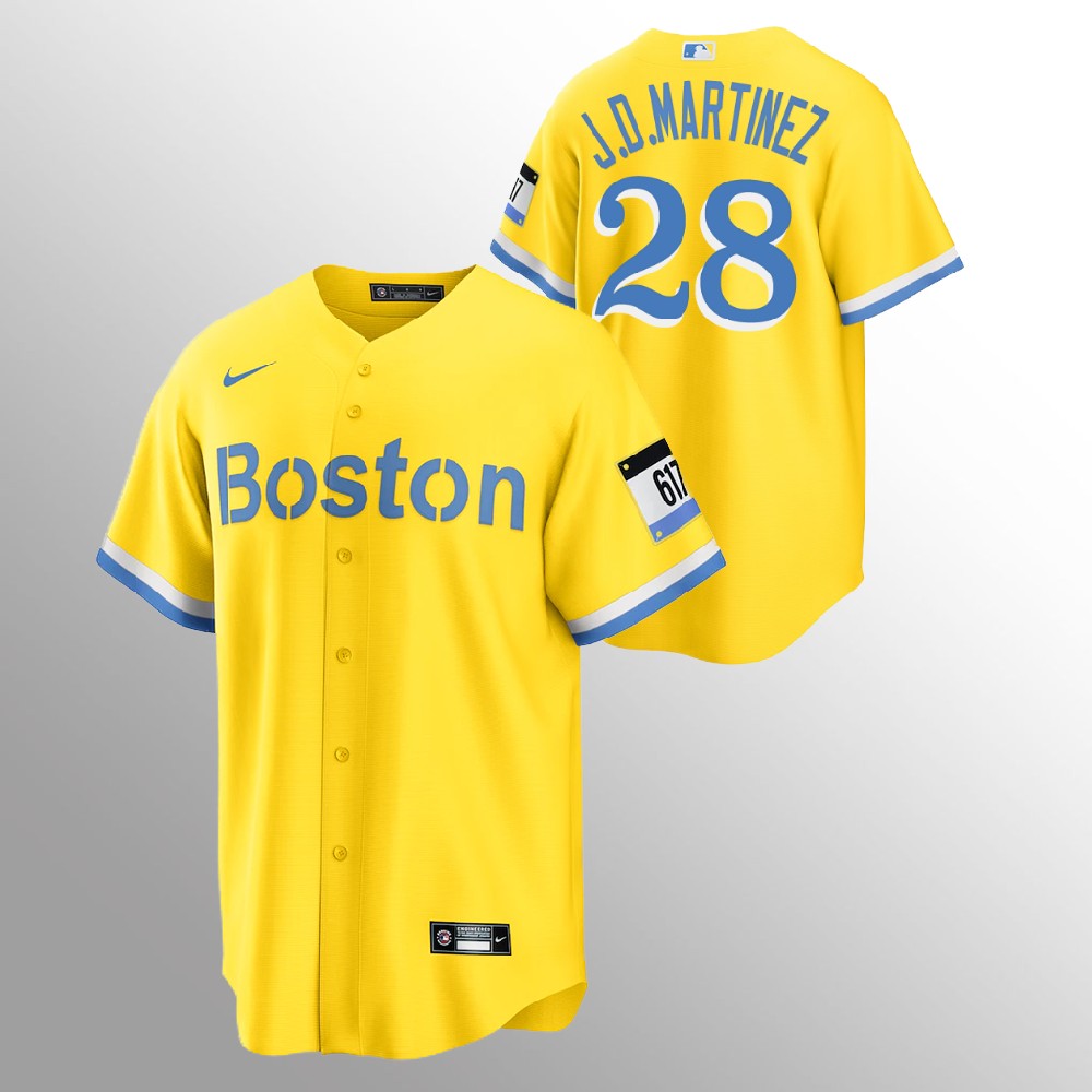 Personalized Boston Red Sox #28 J.D. Martinez Men’s 2021 City Connect Gold Fans Version MLB Jersey