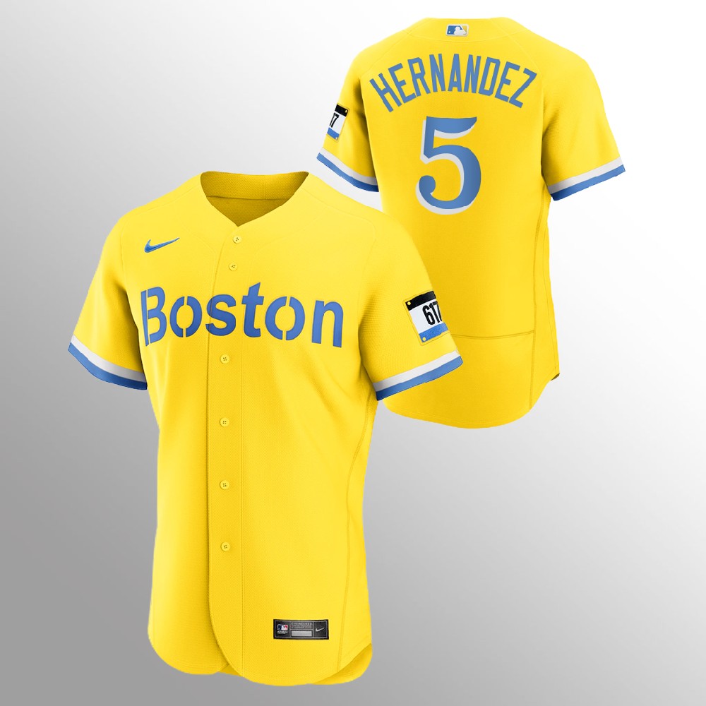 Personalized Boston Red Sox #5 Enrique Hernandez Men’s 2021 City Connect Gold Authentic MLB Jersey
