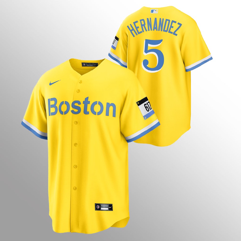 Personalized Boston Red Sox #5 Enrique Hernandez Men’s 2021 City Connect Gold Fans Version MLB Jersey
