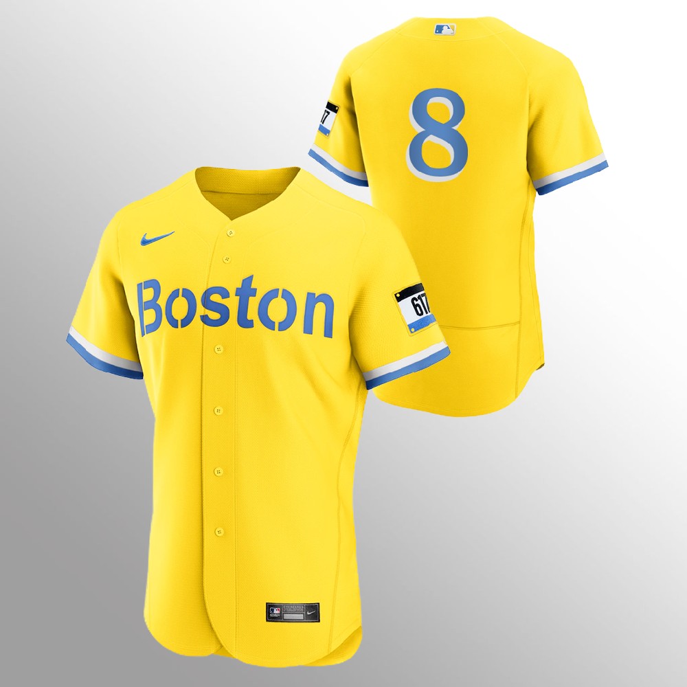Personalized Boston Red Sox #8 Carl Yastrzemski Men’s 2021 City Connect Gold Authentic MLB Jersey – No Name