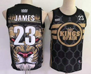 Personalized Men’s Los Angeles Lakers #23 Lebron James Black With Kings Of Air Swingman Fashion Jersey