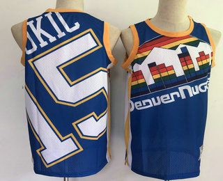 Personalized Men’s Denver Nuggets #15 Nikola Jokic Blue Big Face Mitchell Ness Hardwood Classics Soul Swingman Throwback Jersey