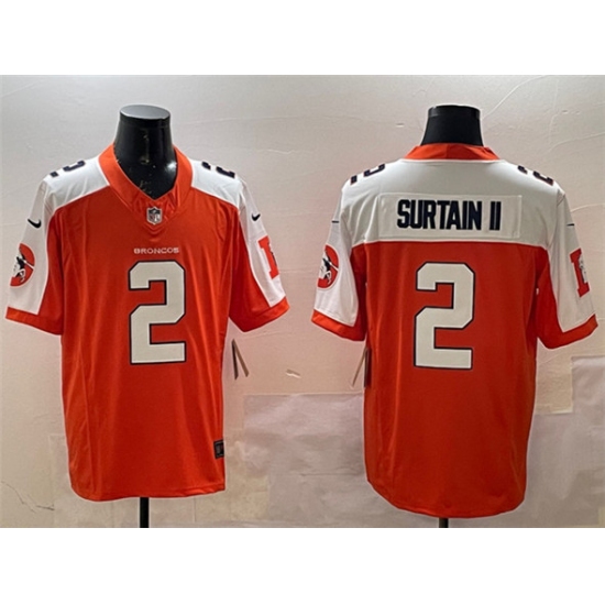 Personalized Men’s Denver Broncos #2 Patrick Surtain II Orange White 2024 F.U.S.E. V2 Throwback Limited Alternate Stitched Jersey