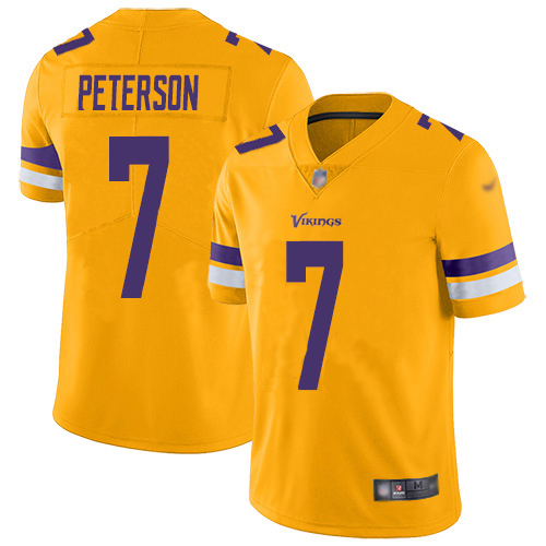 Personalized Youth Vikings #7 Patrick Peterson Gold Youth Stitched NFL Limited Inverted Legend Jersey