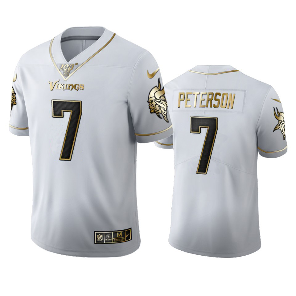 Personalized Minnesota Vikings #7 Patrick Peterson Men’s White Golden Edition Limited NFL 100 Jersey