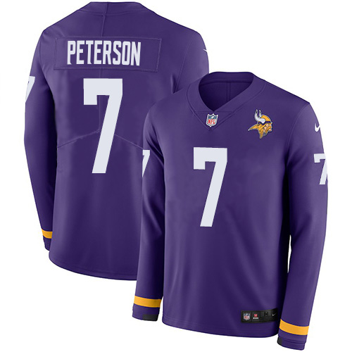 Personalized Vikings #7 Patrick Peterson Purple Team Color Men’s Stitched NFL Limited Therma Long Sleeve Jersey