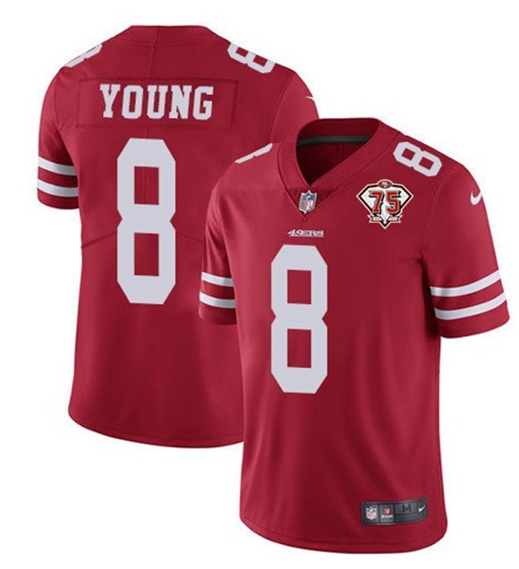 Personalized 49ers 8 Steve Young Red 75th Anniversary Untouchable Limited Jersey