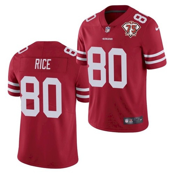 Personalized 49ers 80 Jerry Rice Red 75th Anniversary Untouchable Limited Jersey