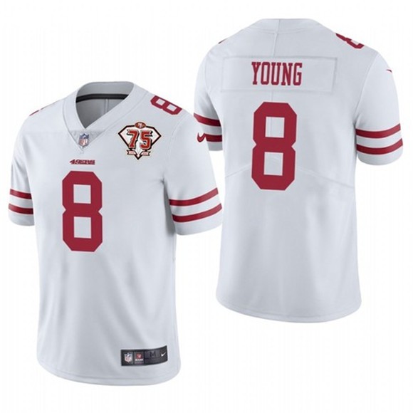 Personalized 49ers 8 Steve Young White 75th Anniversary Untouchable Limited Jersey