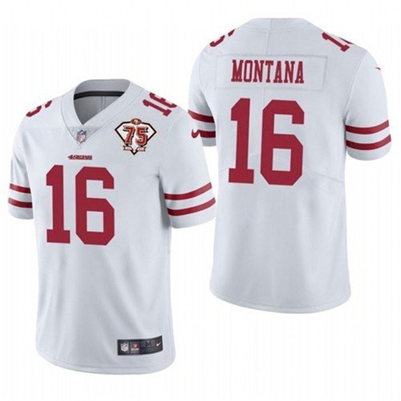 Personalized 49ers 16 Joe Montana White 75th Anniversary Untouchable Limited Jersey
