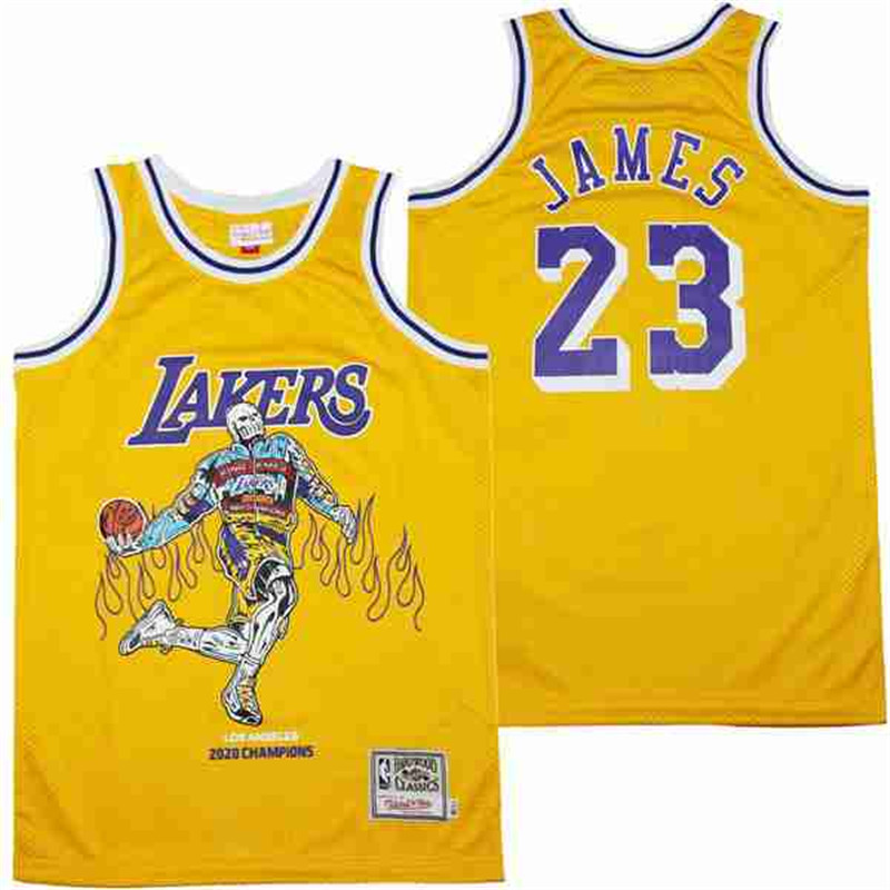Personalized Men’s Los Angeles Lakers #23 LeBron James yellow skeleton Stitched Jersey