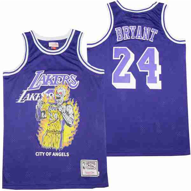 Personalized Men’s Los Angeles Lakers #24 Kobe Bryant skeleton purple Stitched Jerseys