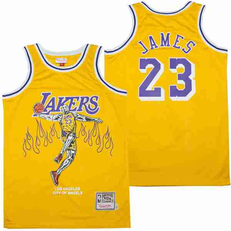 Personalized Men’s Los Angeles Lakers #23 LeBron James yellow skeleton Stitched Jerseys