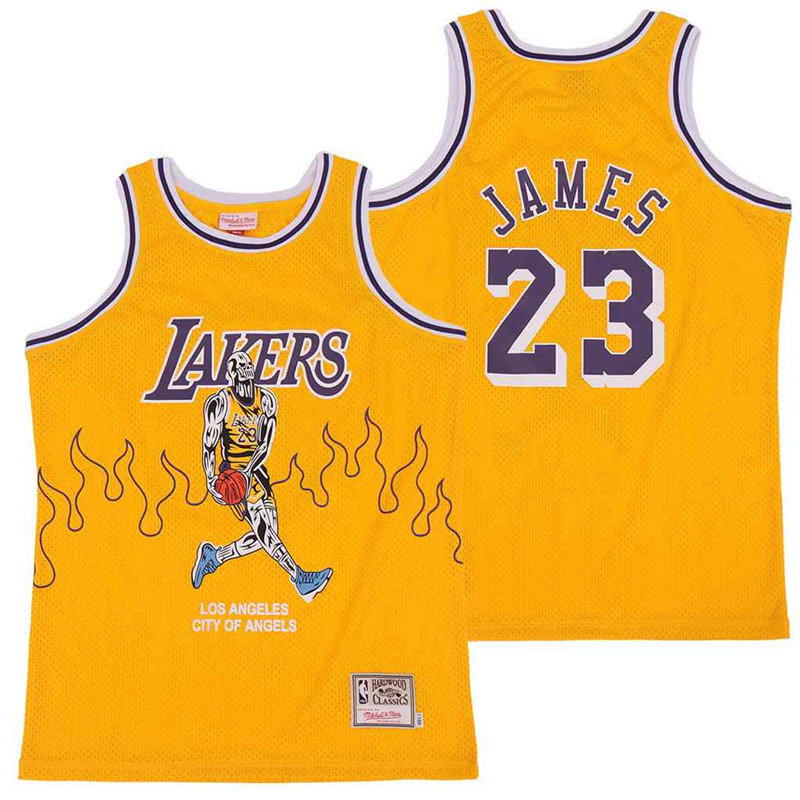 Personalized Men’s Los Angeles Lakers #23 LeBron James yellow skeleton Stitched Jerseys .