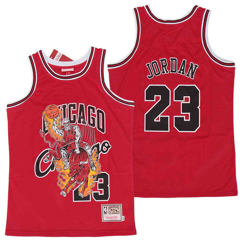Personalized Men’s Bulls 23 Michael Jordan skeleton red Jersey