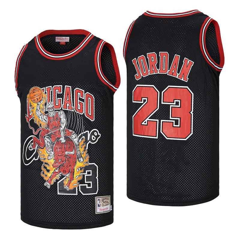 Personalized Men’s Bulls 23 Michael Jordan skeleton black Jersey