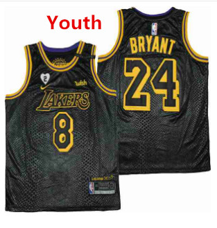 Personalized Youth Los Angeles Lakers Front #8 Back #24 Kobe Bryant With 2 Gigi Patch Black Stitched Jersey