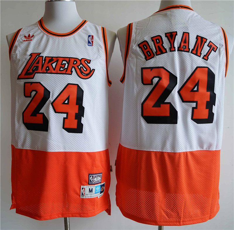 Personalized Lakers 24 Kobe Bryant White Orange Split Hardwood Classics Jersey