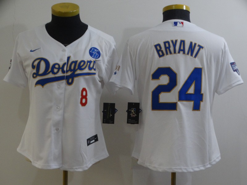 Personalized Women Dodgers 8 Kobe Bryant White Women 2021 Gold Program KB Flexbase Jersey