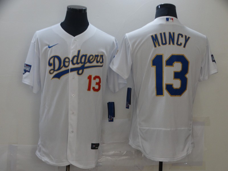 Personalized Dodgers 13 Max Muncy White 2021 Gold Program Flexbase Jersey