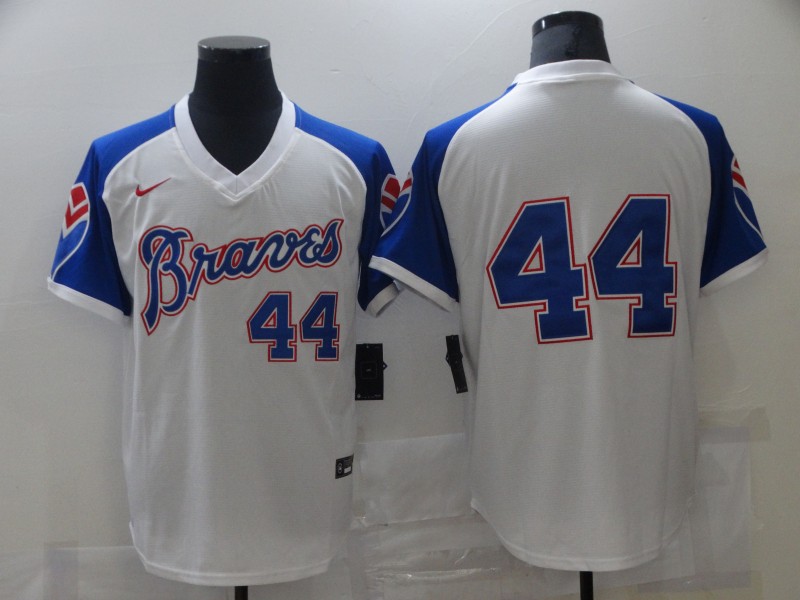 Personalized Braves 44 Hank Aaron White Turn Back The Clock Jersey
