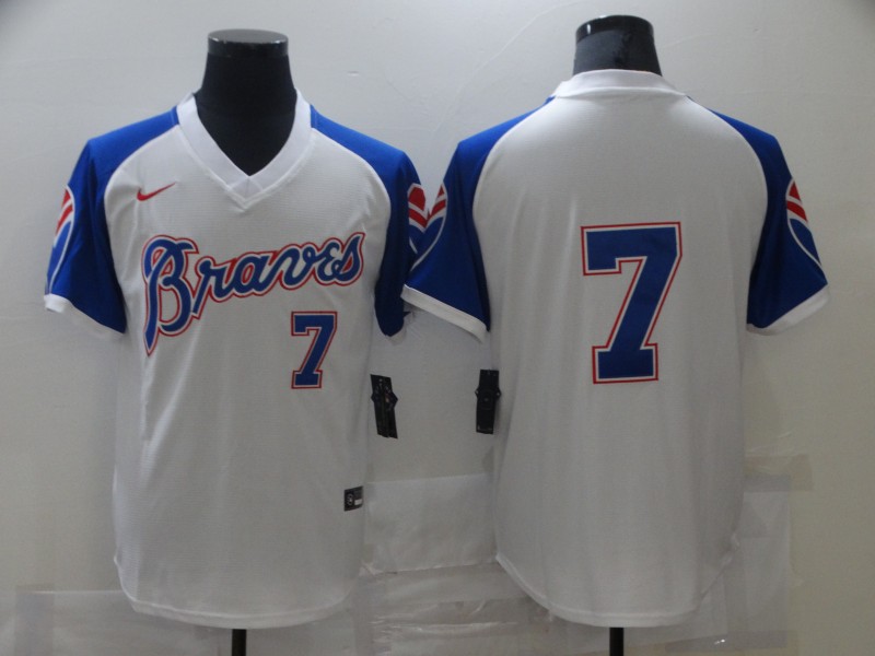 Personalized Braves 7 Dansby Swanson White Turn Back The Clock Jersey