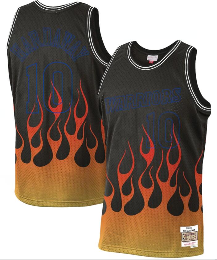 Personalized Warriors 10 Tim Hardaway Black 1990-91 Hardwood Classics Flames Swingman Jersey