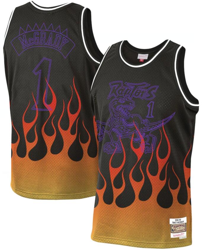 Personalized Raptors 1 Tracy McGrady Black 1998-99 Hardwood Classics Flames Swingman Jersey