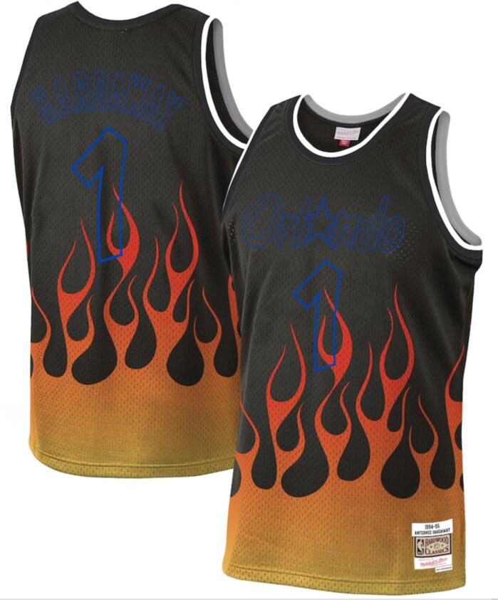 Personalized Magic 1 Penny Hardaway Black 1994-95 Hardwood Classics Flames Swingman Jersey