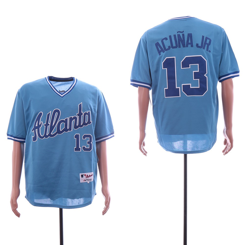 Personalized Braves #13 Ronald Acuna Jr. Royal Cooperstown Collection Stitched Baseball Jersey