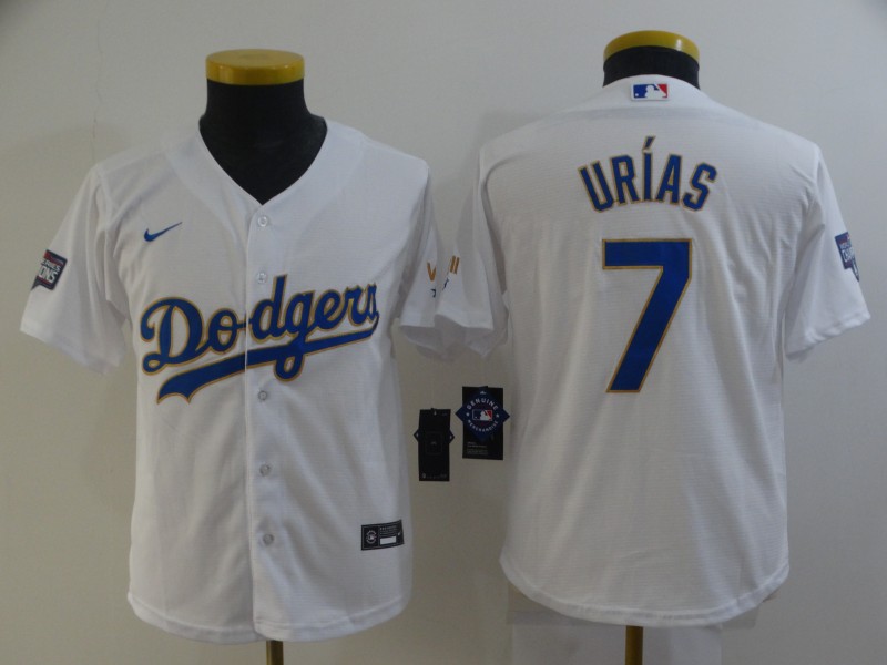 Personalized Youth Dodgers #7 Julio Urias White 2021 Gold Program Jersey