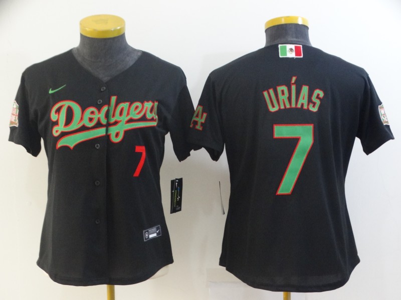 Personalized Women Los Angeles Dodgers 7 Urias Black Game 2021 MLB Jersey