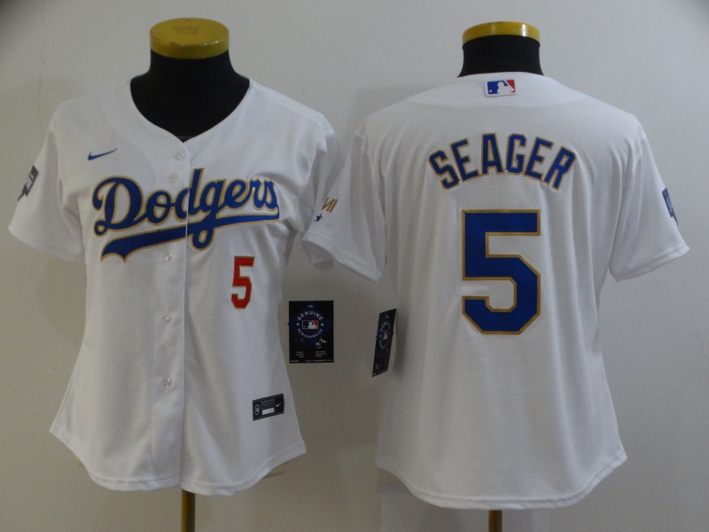 Personalized Women’s Dodgers #5 Corey Seager White 2021 Gold Program Jerseys