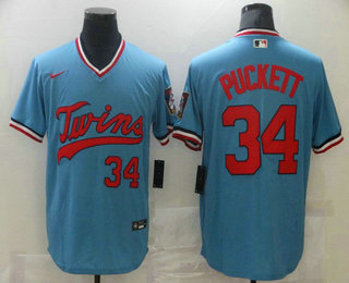 Personalized Men’s Minnesota Twins #34 Kirby Puckett Light Blue Pullover Throwback Cooperstown Jersey