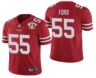 Personalized Men’s San Francisco 49ers #55 Dee Ford Red 75th Anniversary Patch 2021 Untouchable Stitched Limited Jersey